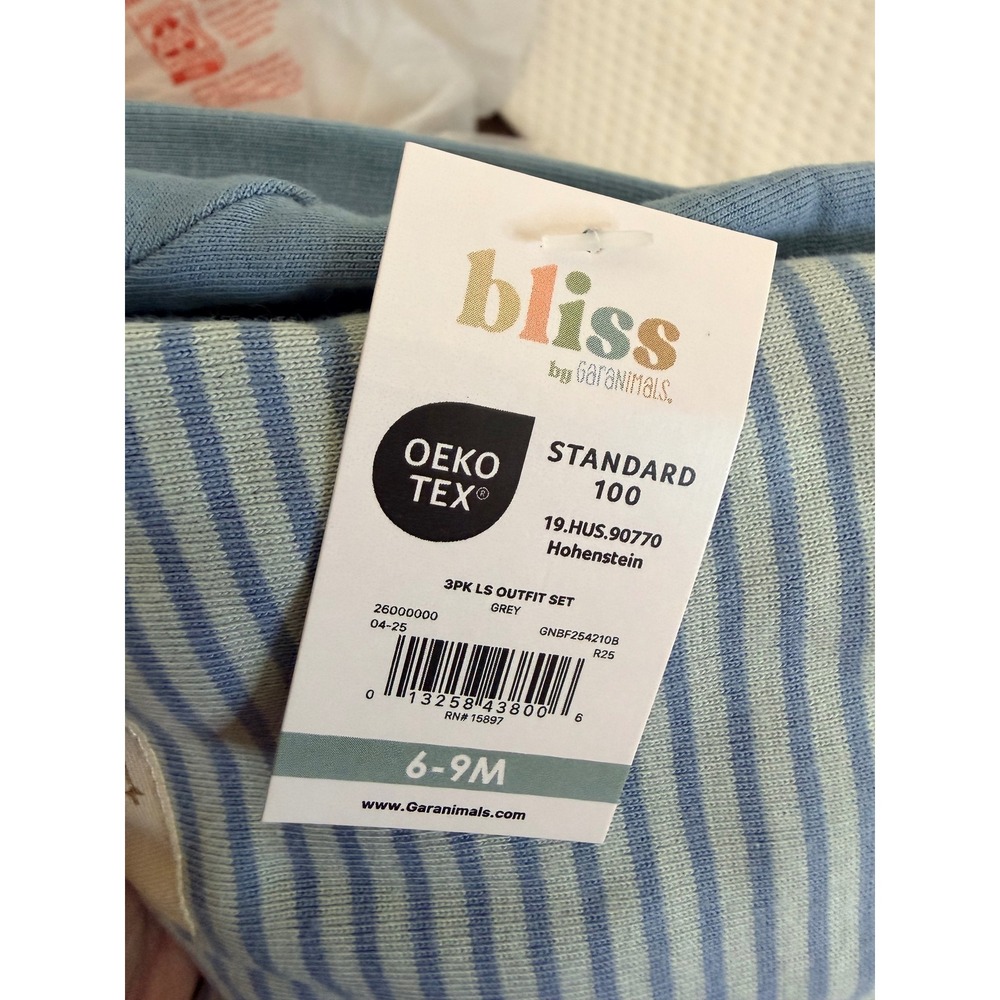 Bliss by Garanimals Baby Boys 3-Piece Outfit Set Blue Grey Stripe 6-9M NEW - Picture 6 of 6